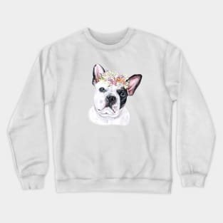 Cute French Bulldog with Pink Flower Hair Wreath Illustration Art Crewneck Sweatshirt